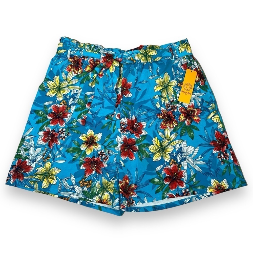 Ruby Rd. Women’s Tropical Print Pull-On Shorts Blue Size XL